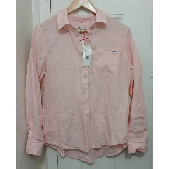 Vineyard vines womens small 100% linen shirt pink button down - Picture 2 of 6